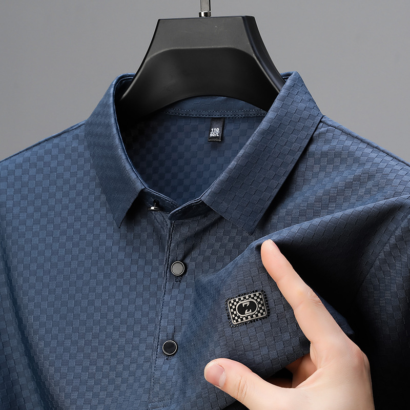 Summer T shirt Solid Color Designer Top Luxurious Short sleeved With Collar Design Casual Round neck Shirt Silk Material Men's