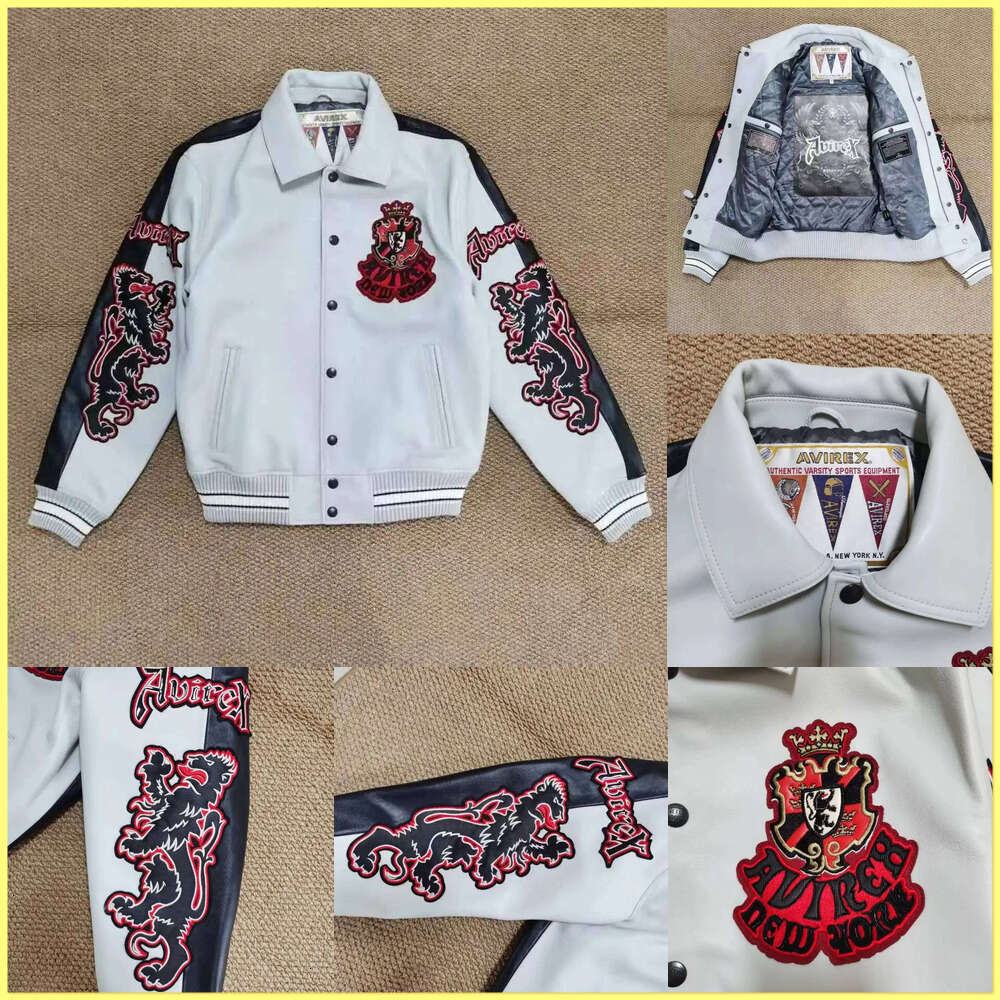 Designer Avirex TwoTone Goth Leather Jacket New Arrival Mens ColorBlock European With Embroidery Casual Fashion Daily Loose Genuine Cool Leather J L