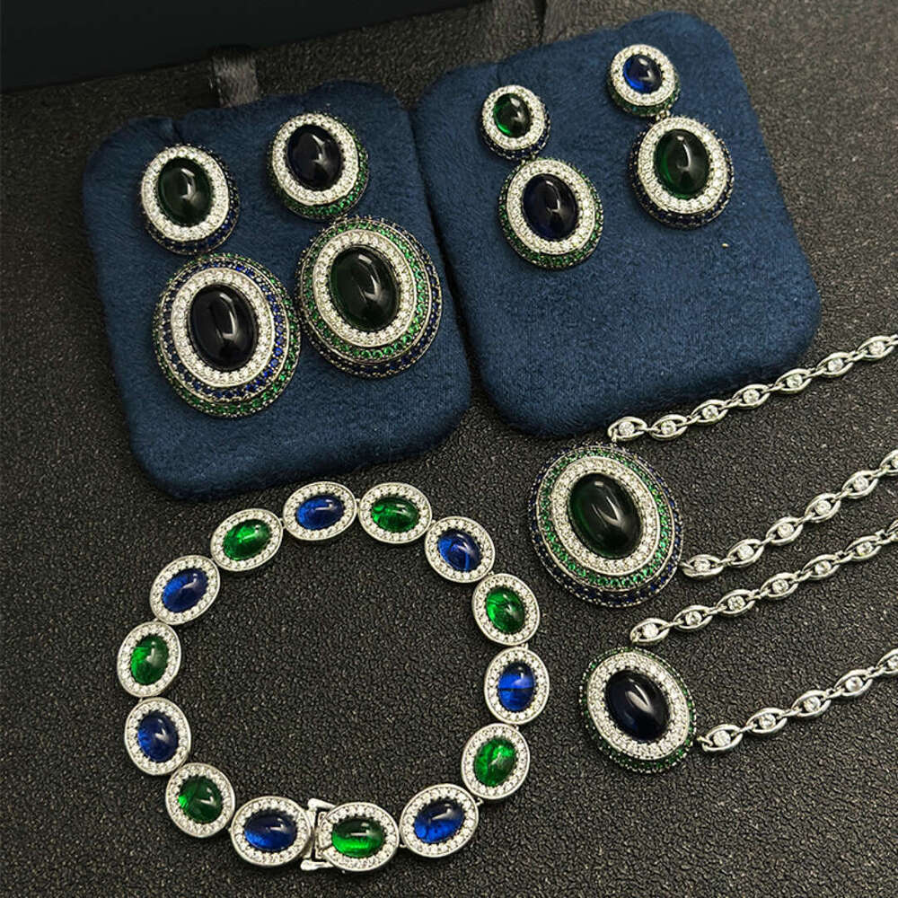 High quality necklaces womans Green and blue contrasting color earrings chain necklace oval bracelet unique personalized design Valentine's Day