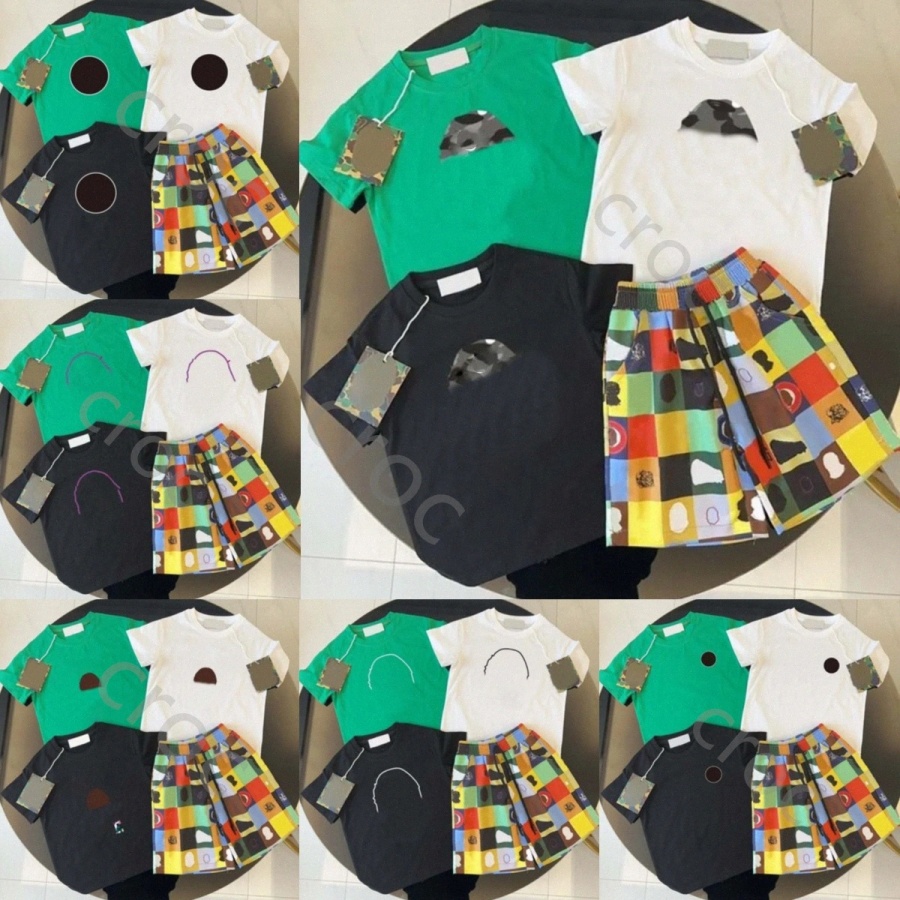 Kids Toddlers Clothes Sets Boys Girls Tracksuits Baby Monkey Letter Print Designer Short Sleeve Tshirts Shorts Children Clothing Tees Tops Black-image-1100489815