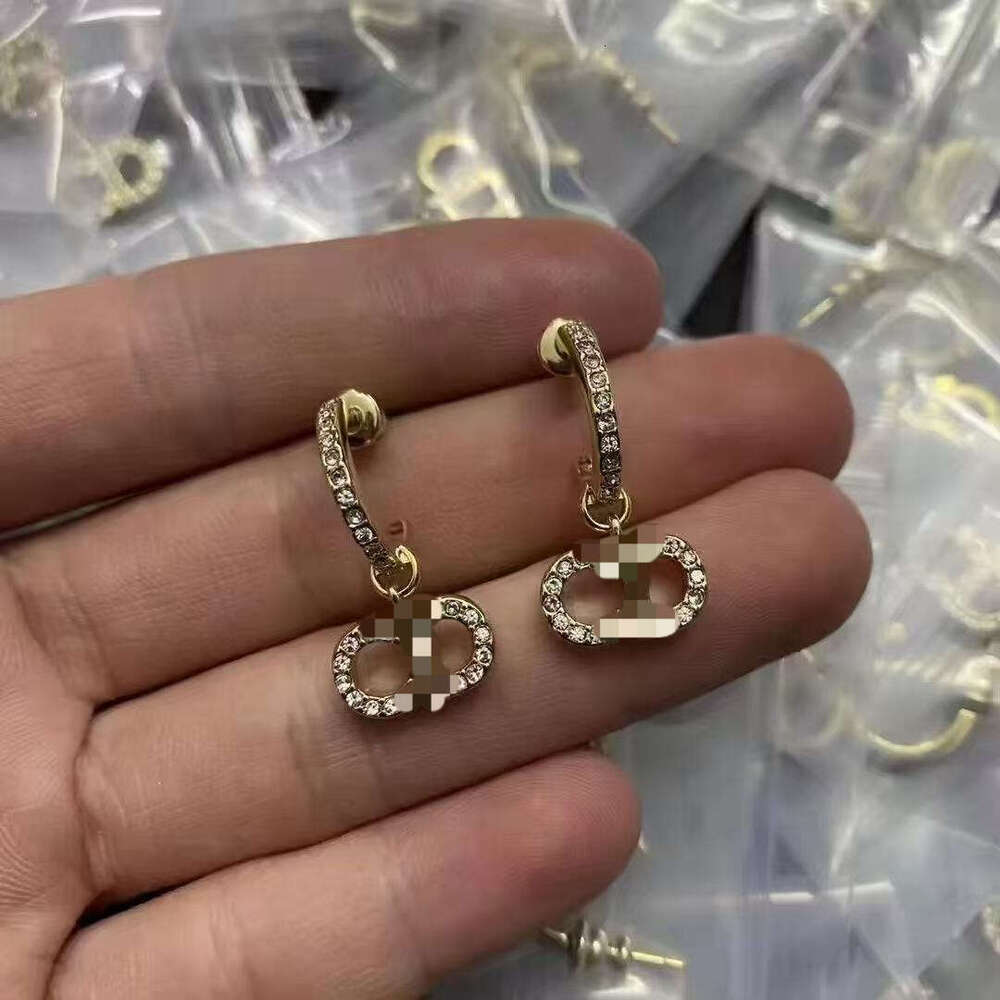 earring designer hoops stud Zircon feminine luxury retro classic geometric hollow letter 18K Gold Silver Plated earrings