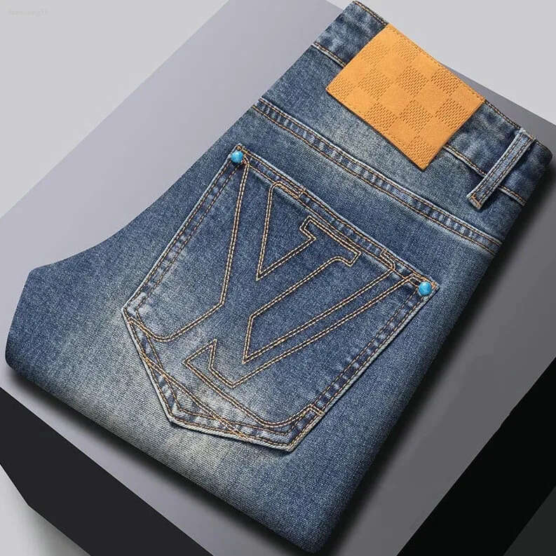 louise Men's Jeans fashion designer trendy jeans Autumn Winter Men Slim Fit European American High-end Brand Small Straight trendy lvs Pants ad