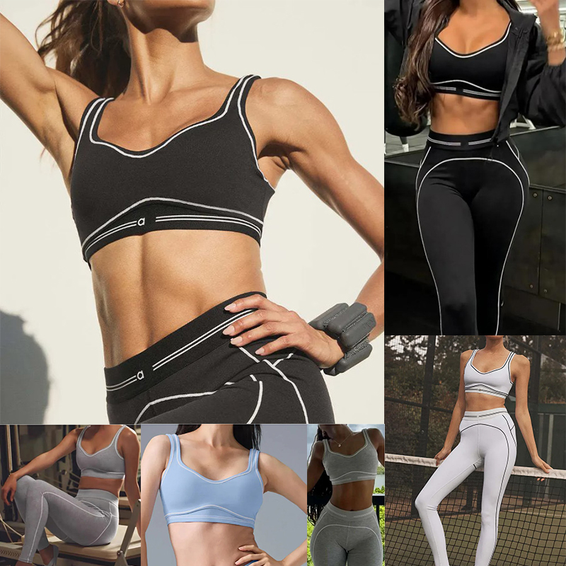 2026 NEW Yoga Set Sports Heart Throb Bra+Leggings Womens High Designer White Striped Low Back Dance Yoga Outfits Summer Sportswear Running Sports Wo