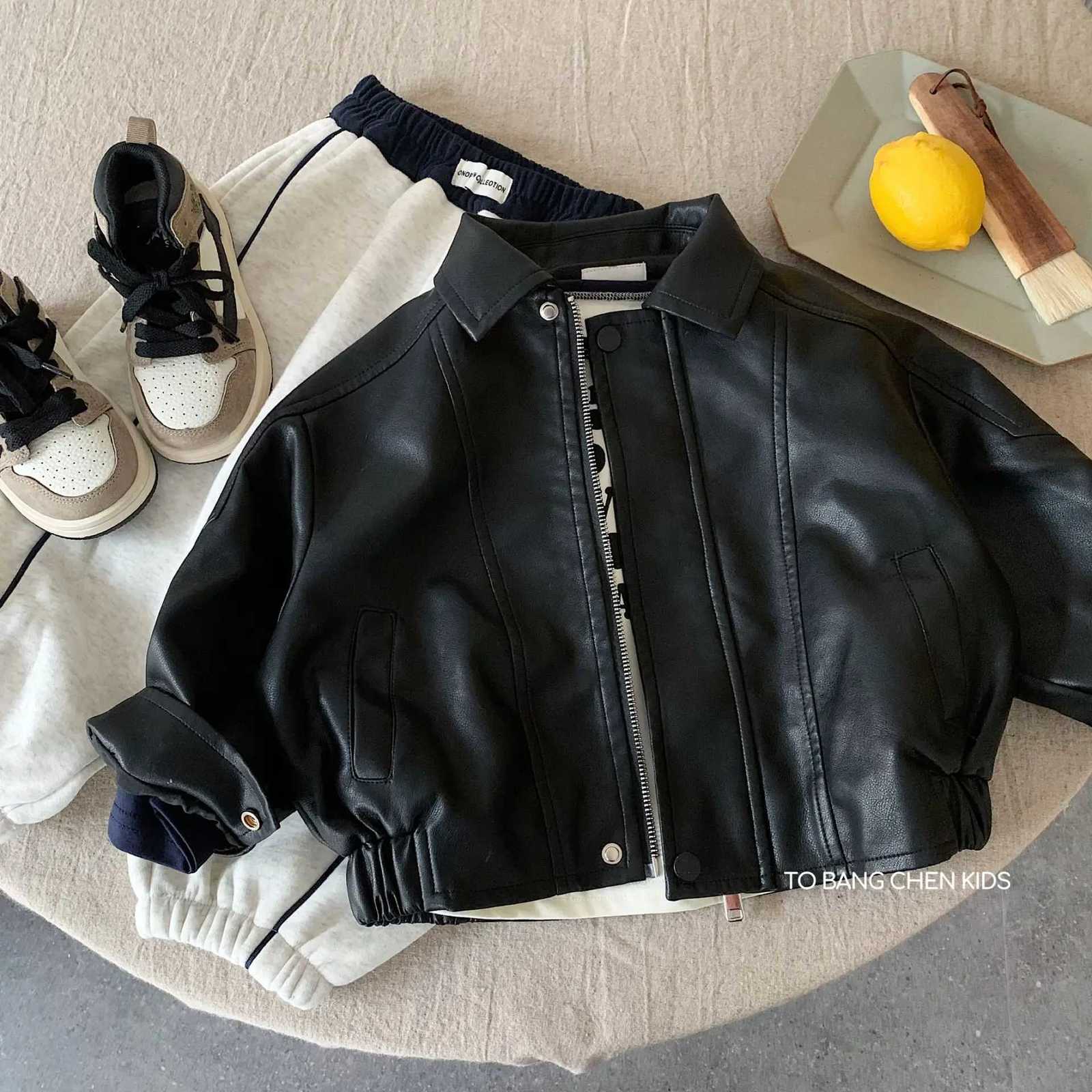RAISE Spring Children Boys Leather Jackets Cotton Black Turn Down Collar Kids Boys Outerwear Coat Zipper Coat For 2-8Y Baby BoysT260406