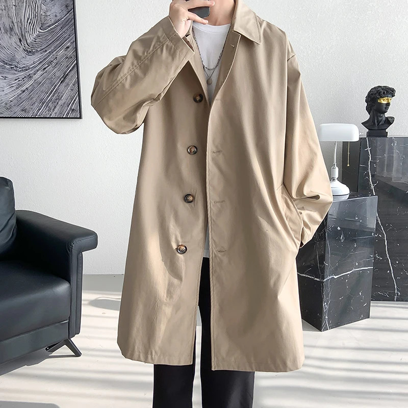 Mens Trench Coat Fashion long Windbreaker Men Solid Color Single Breasted Loose Casual Trench Man Streetwear Plus Size M-5XL 260403BJ
