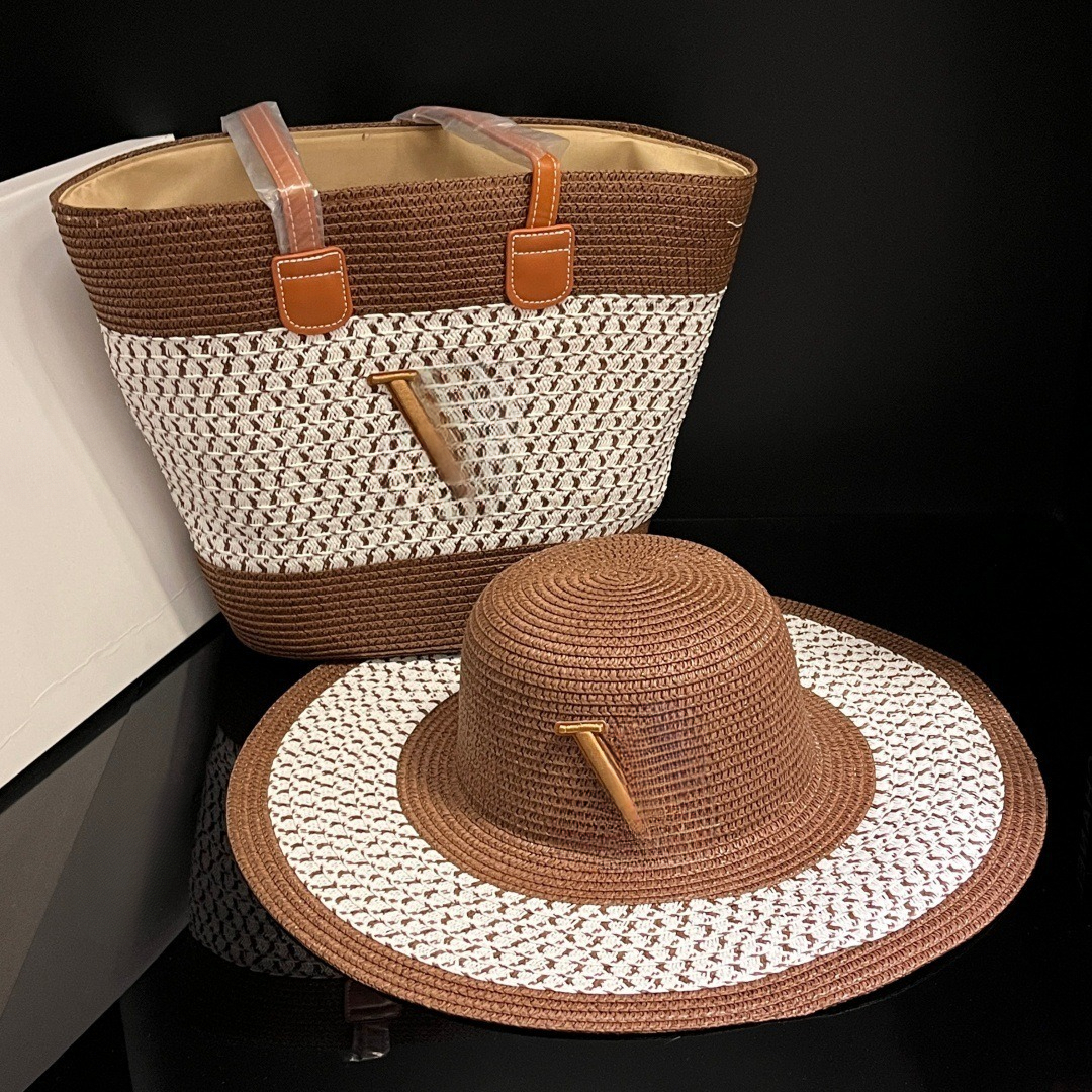 2026best seller New Knitted Handbag Designer Summer Straw Bag Large Capacity Vacation Bag Comes with Beach Straw Hat Trendy Shoulder Bag as a Gift