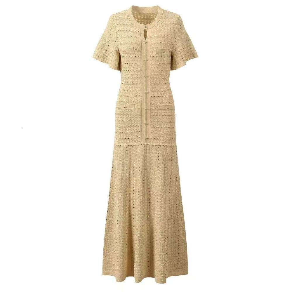 Sandro Dress Designer Knitted Dress Heavy Industry Hollow Banquet Black Fungus Seaside Vacation Round Neck Hollow Out Threaded Single Row Buckle San
