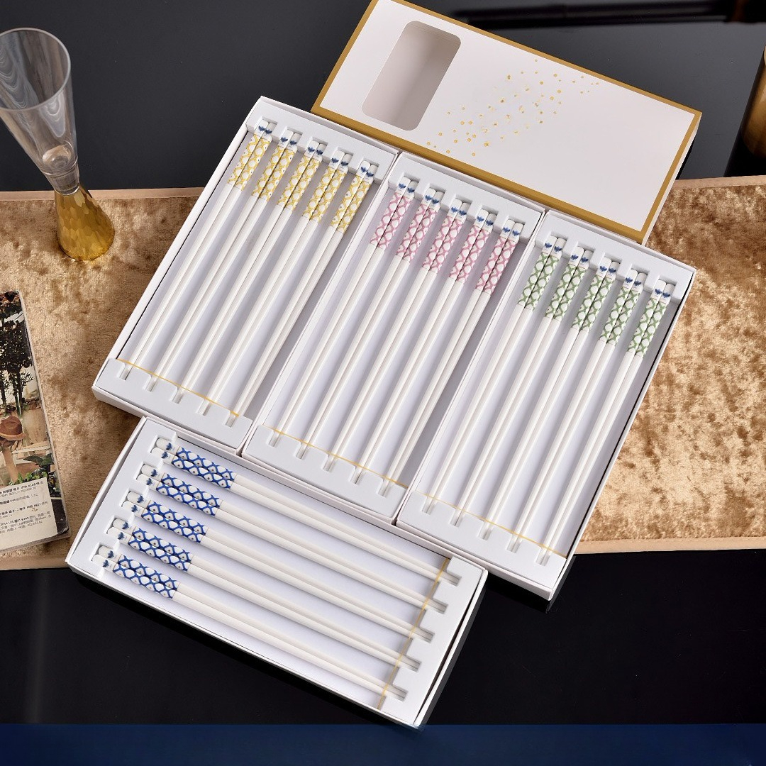 Bone china chopsticks for home high-end new antibacterial, mildew and non-slip porcelain long and fast chopsticks exquisite gift-image-1100600132