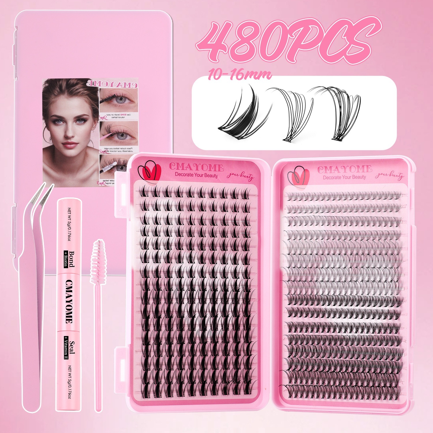 DIY Cluster Lashes Kit with Lash Bond and Seal Strong Hold DIY Eyelash Extension Natural Look Fluffy Wispy Lash Clusters D Curled Individual Eyel-image-1100572686