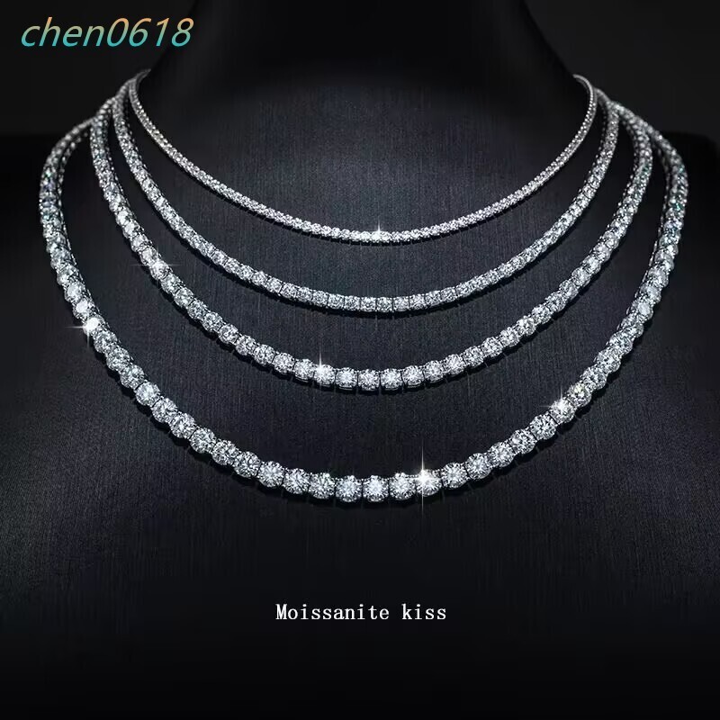 Custom 925 Sterling Silver 14K Gold Diamond Necklace Fully Paved 2MM 3MM 4MM 5MM Moissanite Tenis Chain 16-24 Inch with GRA Certificate