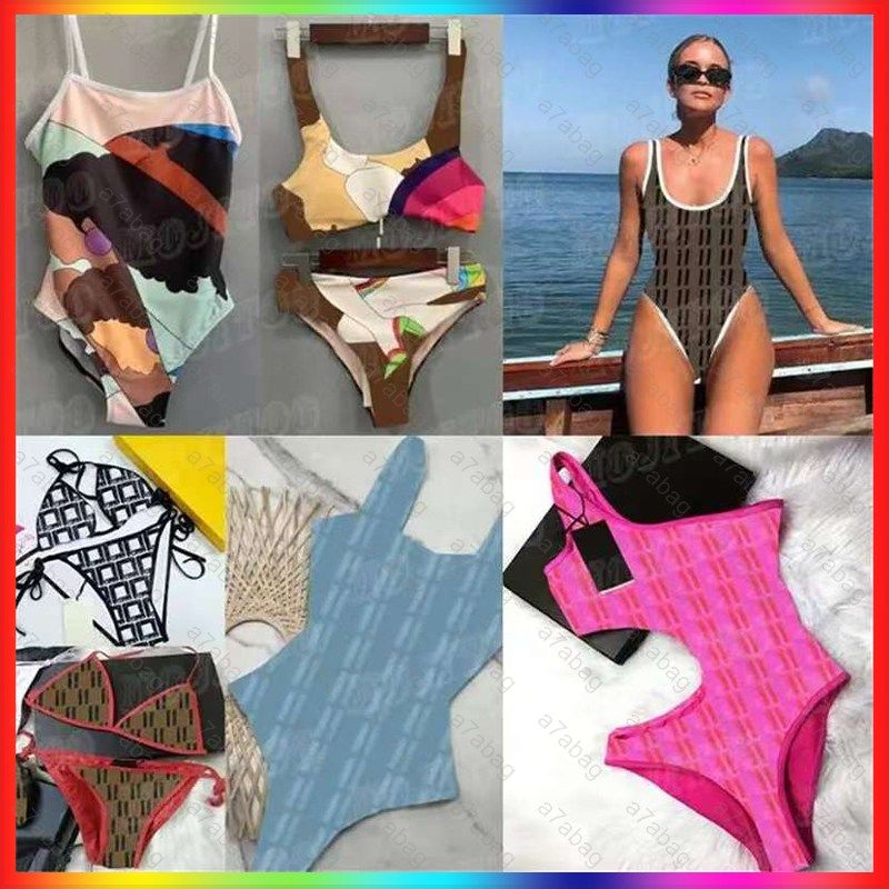 Women's Swimwear Y2K Stylish Color Block Printed Halter Neck Backless Two-Piece Split Bikini Swimsuit-image-1100589019