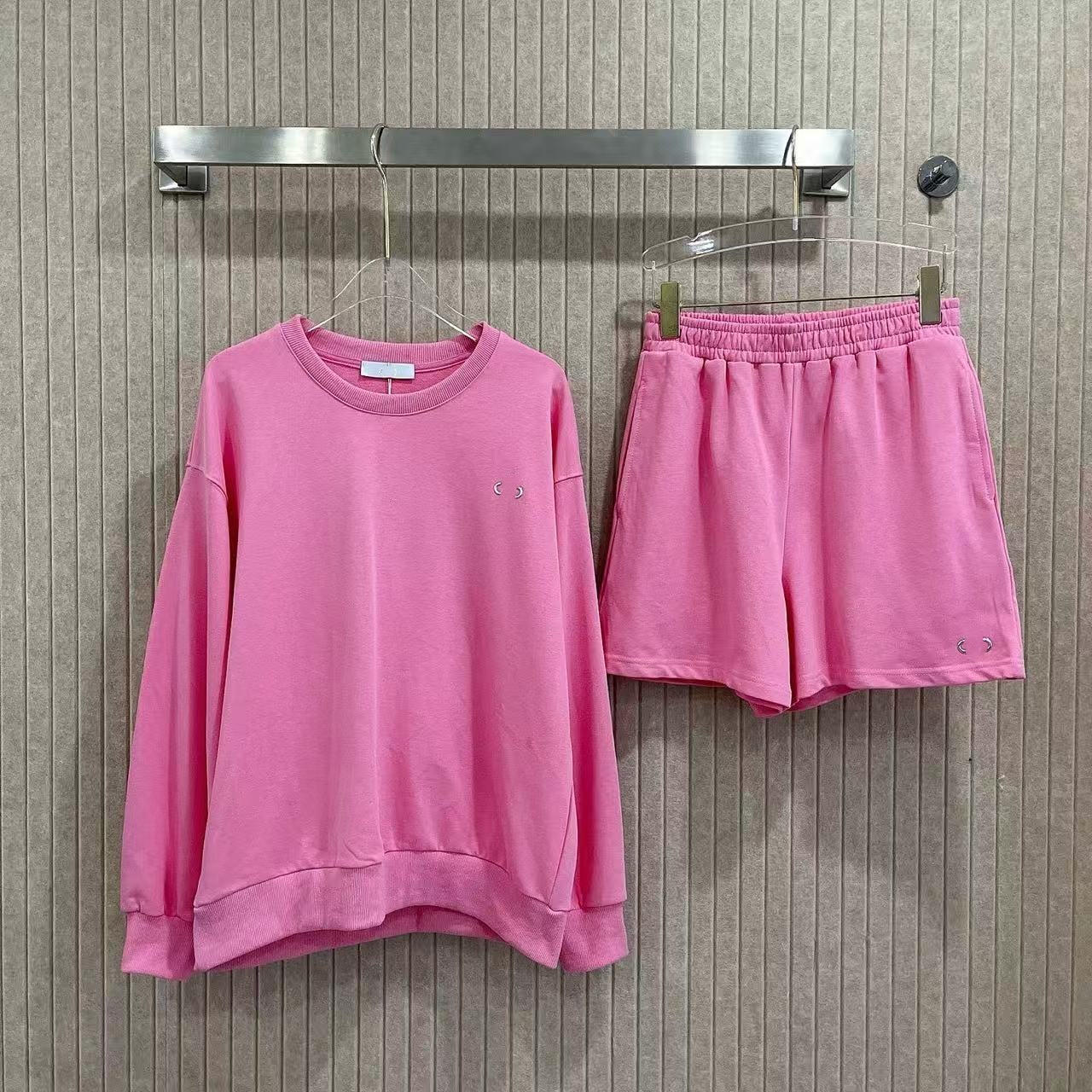 A Minimalist sweatshirt and shorts set, relaxed and casual off-shoulder set-image-1100554064