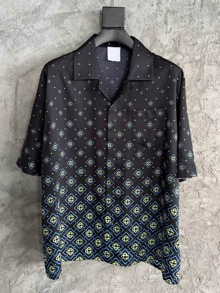 2026 Casabalnc Top Quality Designer Gradient Silk Casual Shirt New Men or Women Hawaii Beach Vacation Style Vintage Print Loose Silk Short Sleeve-image-914570512