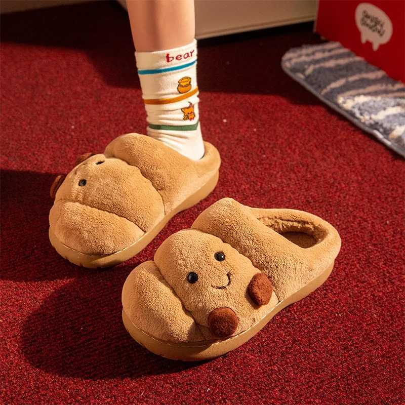 Cute Cartoon Fluffy Slippers For Women Men Winter House Shoes Furry Croissant Bread Style Anti-slip Couples Home Cotton Slides T260922FSJJ
