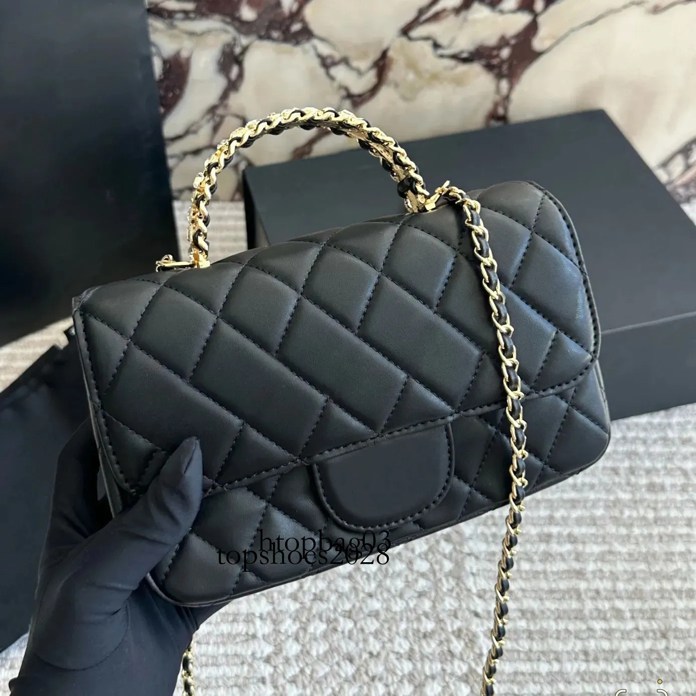 Luxury Women's Handbags Designer Shoulder Diamond-Studded Chain Handle Crossbody Bag CF Fashion Flip clutch bag 20CM Lambskin Wallet Evening-image-1109671521
