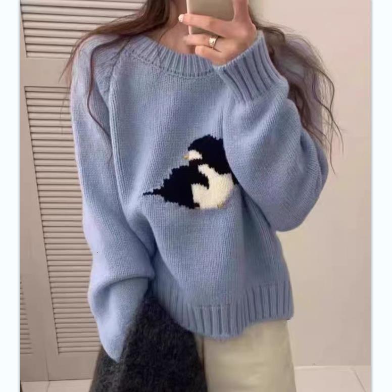 Y2k Round Neck Long Sleeved Animal Jacquard Harajuku Sweater Knitted Sweater Vintage Top Oversize Streetwear High Street Clothes 250827