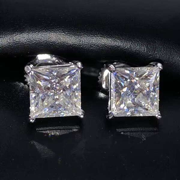 Certified D/VVS1 Princess Cut Moissanite 14K Solid White Gold Stud Earrings Brilliance And Premium Quality For Elegant Wear-image-1100678385