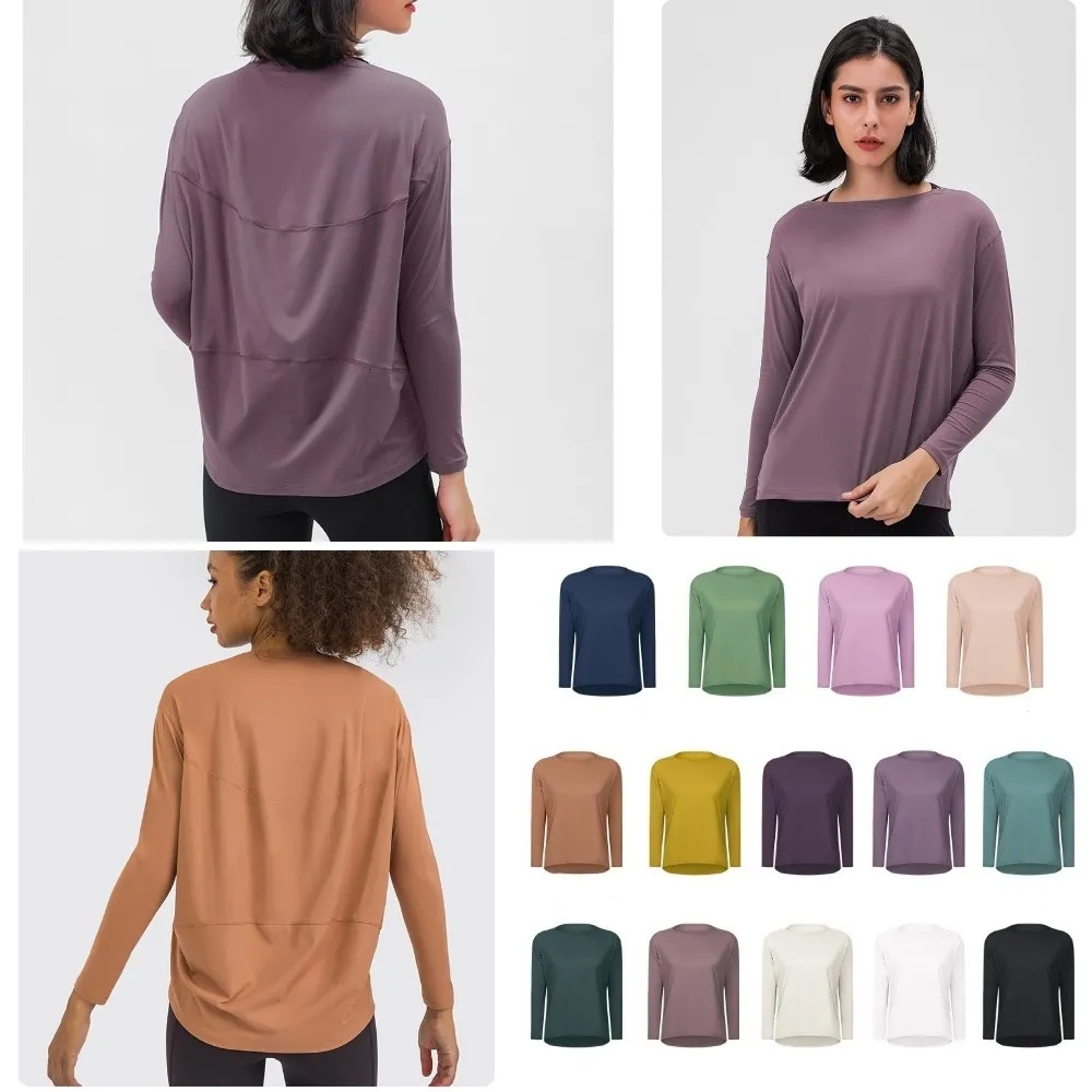 UUwomen-935 Long Sleeve Fitness Shirt Women Yoga Sports Tops Bum-Covering Length Sweatshirts Super Soft Relaxed Fit Top Tees-image-992638581