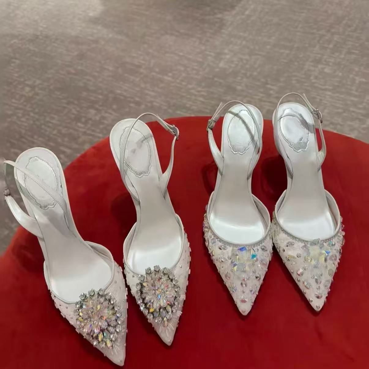 Spring and summer new rhinestone pointed high heels multicolored crystal inlay fashion ladies wedding shoes luxury designer party evening dress shoe