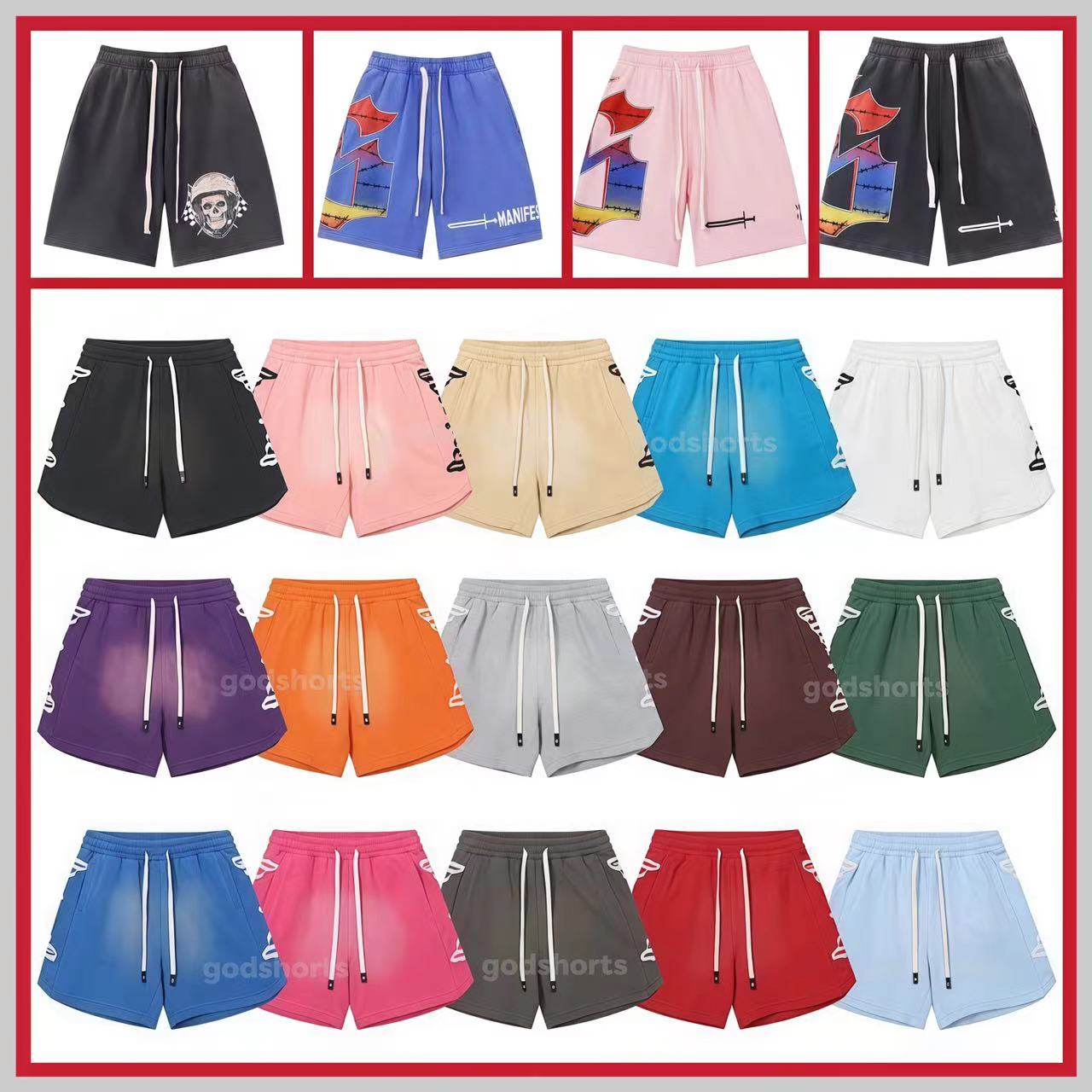 Men's godshorts shorts Jeans pants 100% cotton Quality Vintage Casual Washed Loose Streetwear Fashion Embroidered Shorts Men Woman Spring Su-image-1100679098