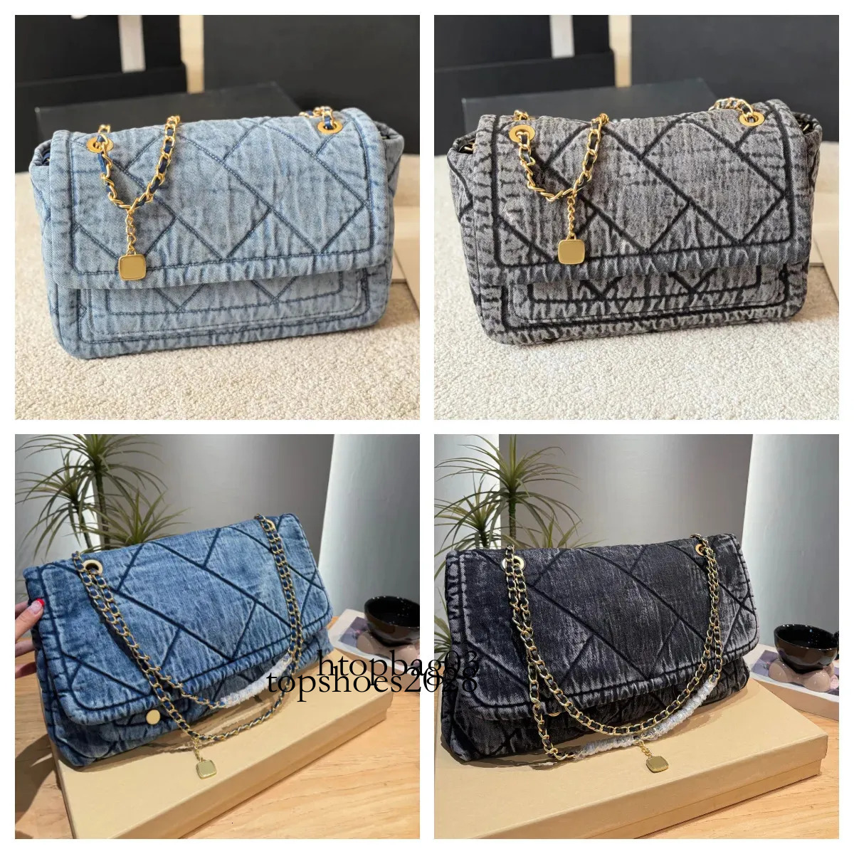 Designer for Women Luxury Wash Flap Chain Shoulder Crossbody Large Capacity Hobo Underarm Gray Denim Wallet Weekend Getaway Bag-image-1109671312
