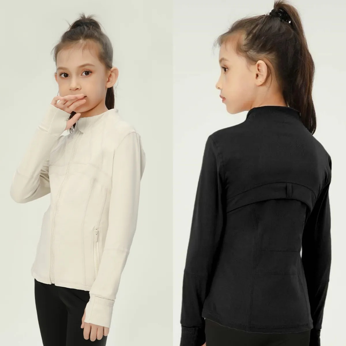 UU-L3215 Vêtements de sport de yoga respirants et ajustés pour enfants avec veste tunique double tissu à col montant pour filles pour les activit