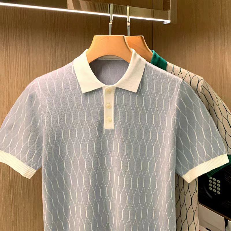 Luxury Brand Designer British business casual fashion short sleeve t new summer high end diamond patterned turn down collar polo shirt for men