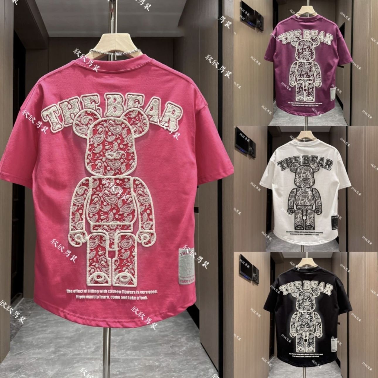 Luxury Brand Designer 2026 Summer New Style Turtleneck T-Shirt with Violent Bear Print Trendy and Versatile Short-Sleeve T-Shirt for Men