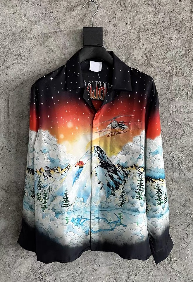 26ss Casabalnc Designer Silk Casual Shirt New Trendy for Men and Women Style Hawaiian Vacation Vibe Vintage Print Loose Lapel Silk Long Sleeve Ca-image-973792108