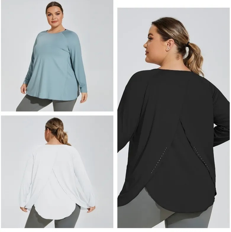 UUwomen-1612 Ladies Plus-Size Sports Shirt Autumn and Winter Loose Long-sleeved Shirt Outdoor Fitness Shirt-image-992926369