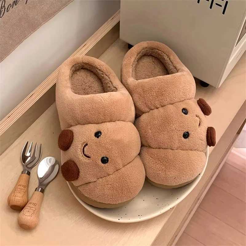 Winter bread Women Home Slippers Funny Cute Croissant Non slip Thick soled Cotton crescent Slippers Comfortable Soft Slippers T260922