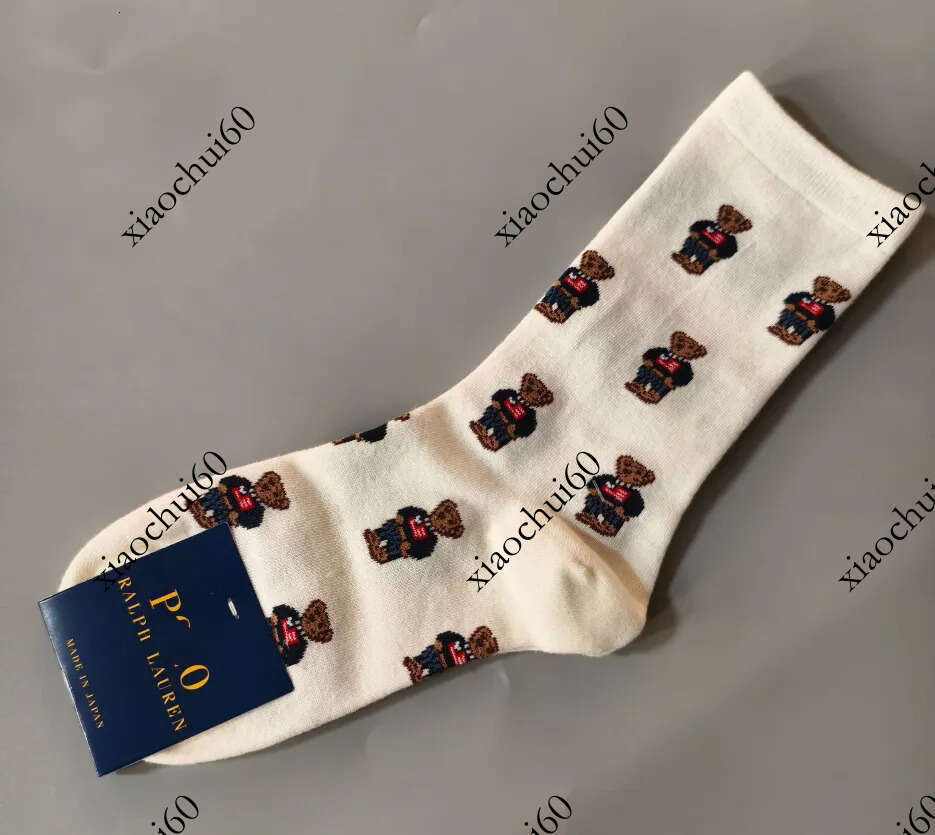 Designer Sock For Mens Women 100% Breathable Cotton Long PoloSocks Solid Double-needle Vertical Calf Knee-length Stockings Female Lady RF Bear Socks
