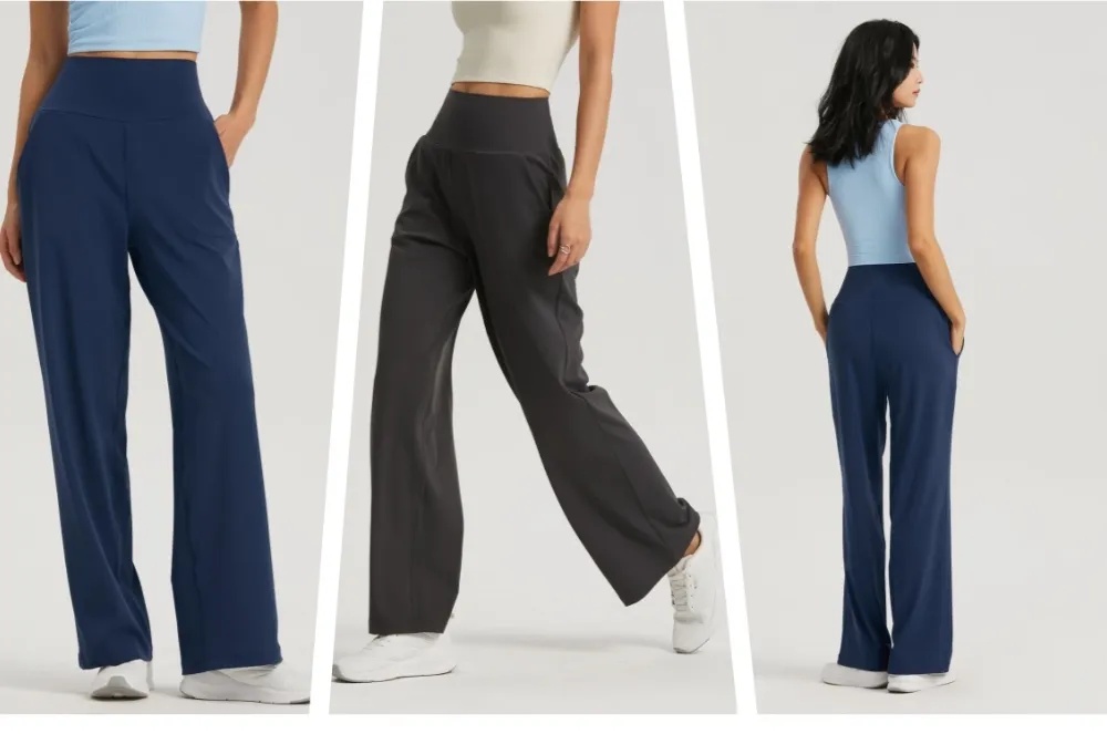 UUwomen-1203 New Large Pocket Wide Leg Pants straight High-waisted Yoga Pants Women's Loose Sports Pants-image-944456200