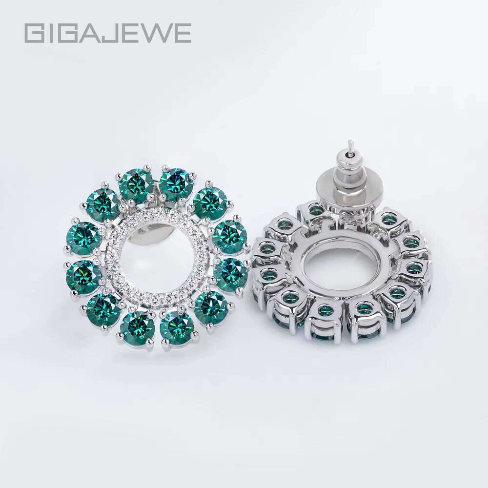 7.63ct Total Green Moissanite Earrings 4mm Round Brilliant Cut Sier & White Gold Plated Women's Gift-image-1100678232