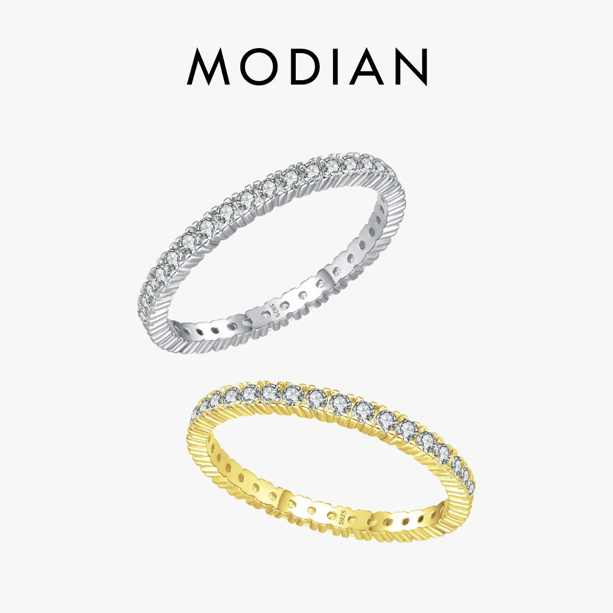 MODIAN 925 Sterling Silver Classic Sparkling Zircon Wedding Engagement Band Promise Bridal Ring For Women Fine Jewelry Gift 260403BJ