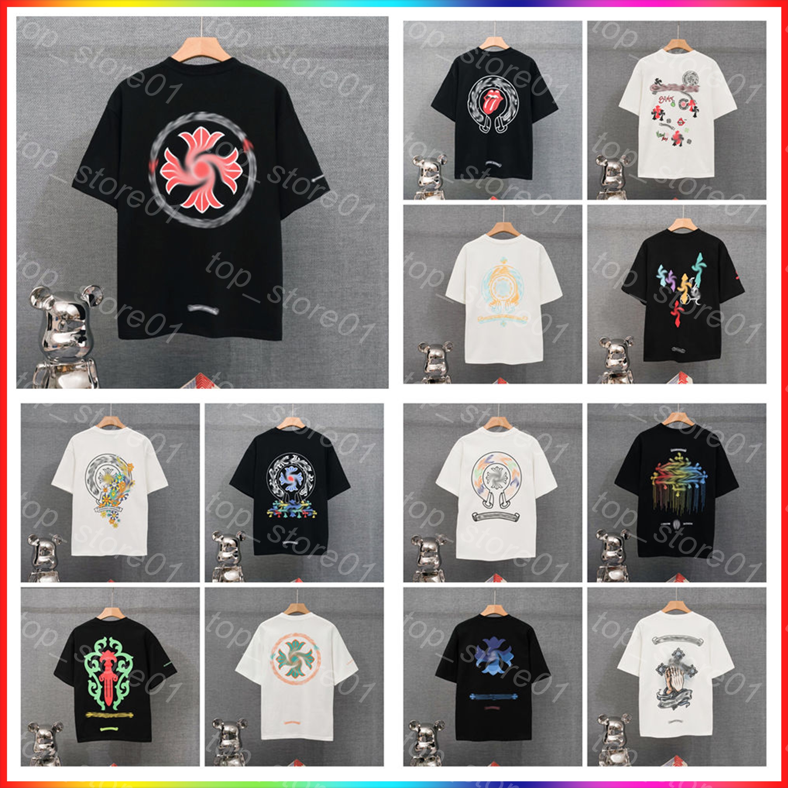 5A 2026 mens designer clothes chrome t shirts new summer loose fashion luxurys tops tees embroidered letters horseshoe sanskrit cross graphic tee wo