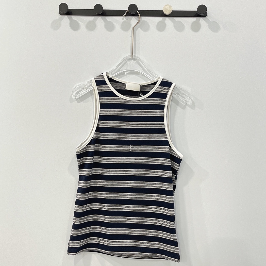 ST tank top pairs saint shirt Black white stripes YS Women knits Letter embroidery Vest Tank Top tee Sleeveless Breathable Knitted Pullover Womens S