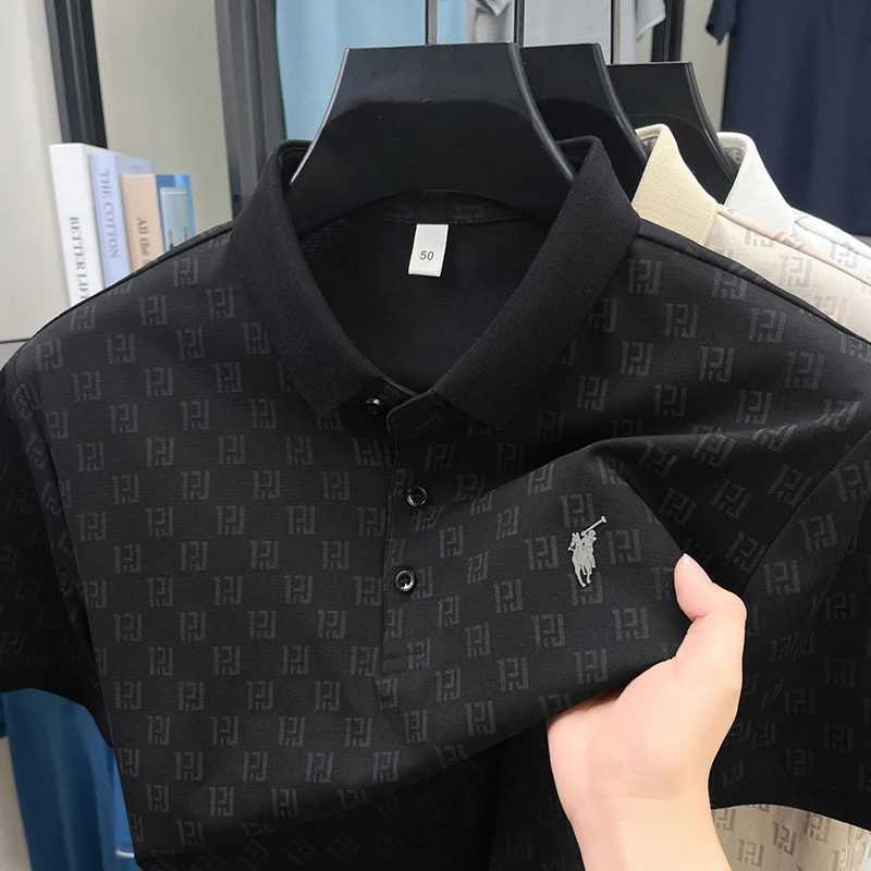 Baoji Luo Men's Classic Acetate Knit Polo Shirt, Short Sleeve Flip Collar Patterned Top