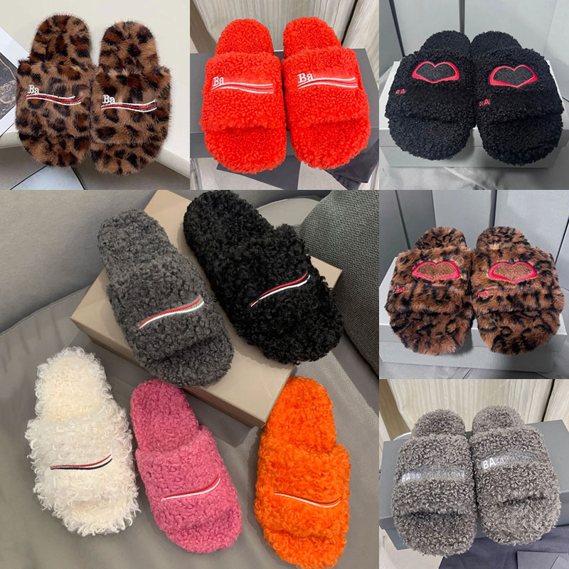With Box Luxury Triangle Slides Designer Men Women Slippers Ladies Wool Winter Fur Fluffy Furry Warm Letters Sandals Comfortable Fuzzy Girl Flip Flo