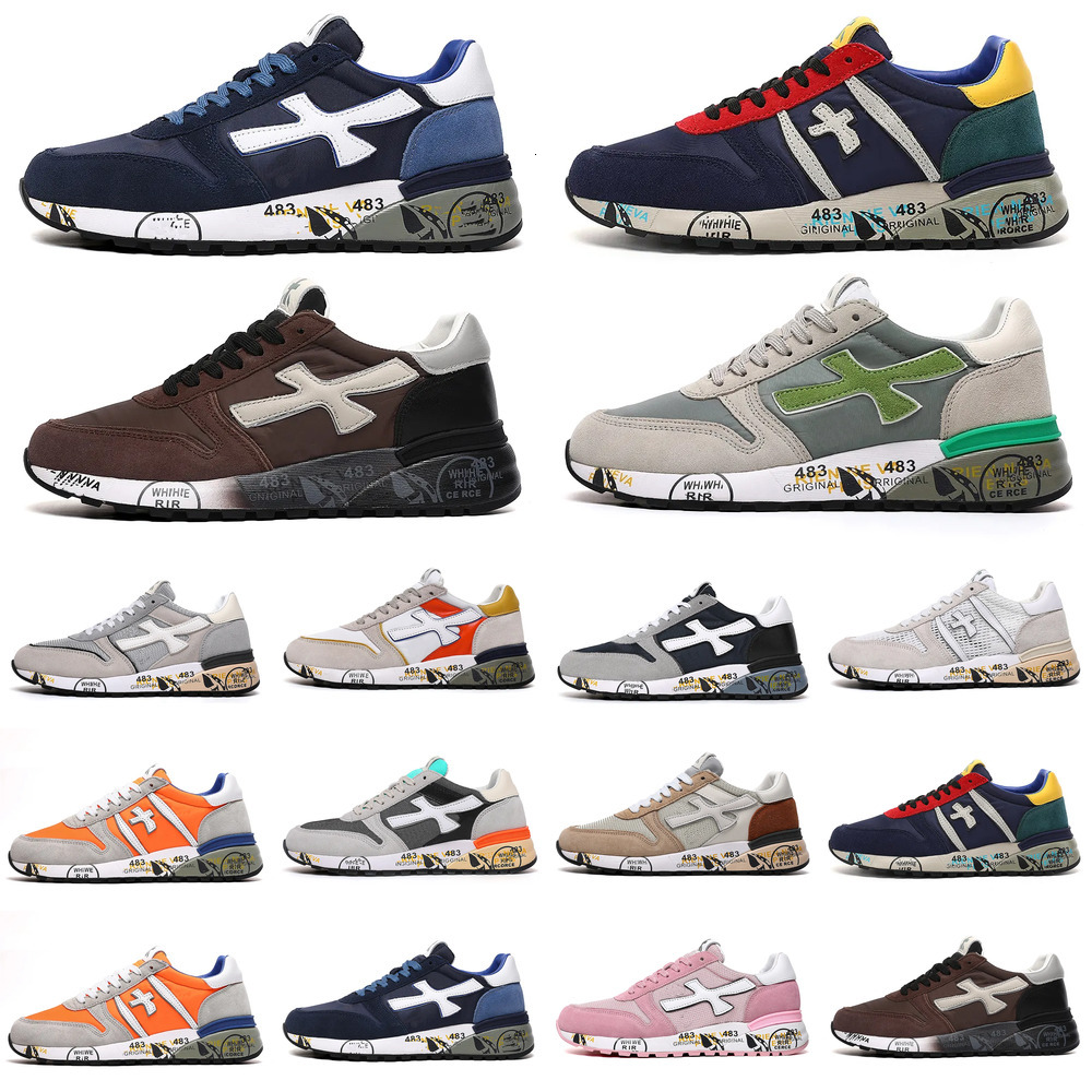 Designer Premiata Italy Vintage Retro Couple Running Sneakers Men Women Casual Jogging Shoes Suede Leather with Graffiti Print Grey Black Yellow wit