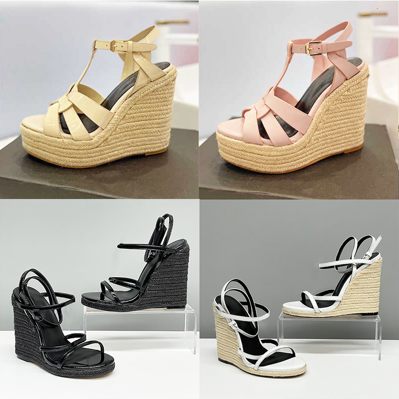 Womens Cassandra Sandals Designer Wedge Espadrilles Black Patent Leathers 10.5 CM High Heels Adjustable Buckle Ladies Wedding Dress Shoes 325-image-856737677