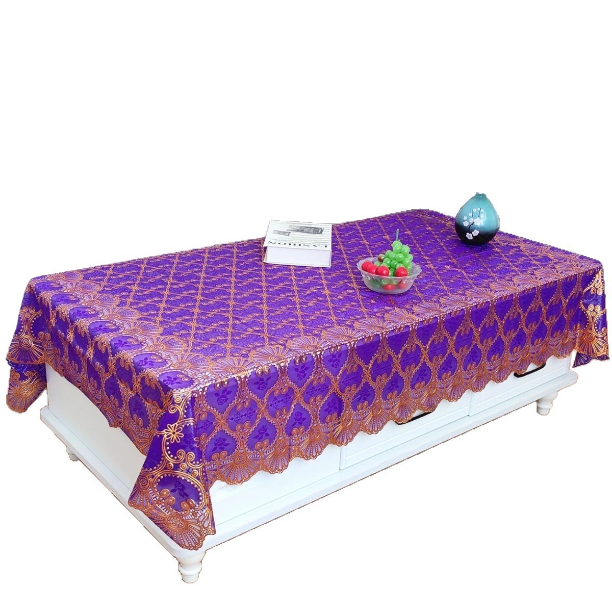 European style PVC tea table tablecloth, waterproof, oil resistant, heat-resistant, non washable rectangular dining table cloth-image-1100825986