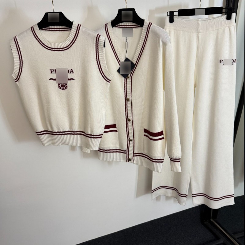 designer tracksuit women 3 Piece Knit Set Letter Logo Vest Cardigan & High Waist Wide Leg Pants Suit summer clothes women High-quality Clothing