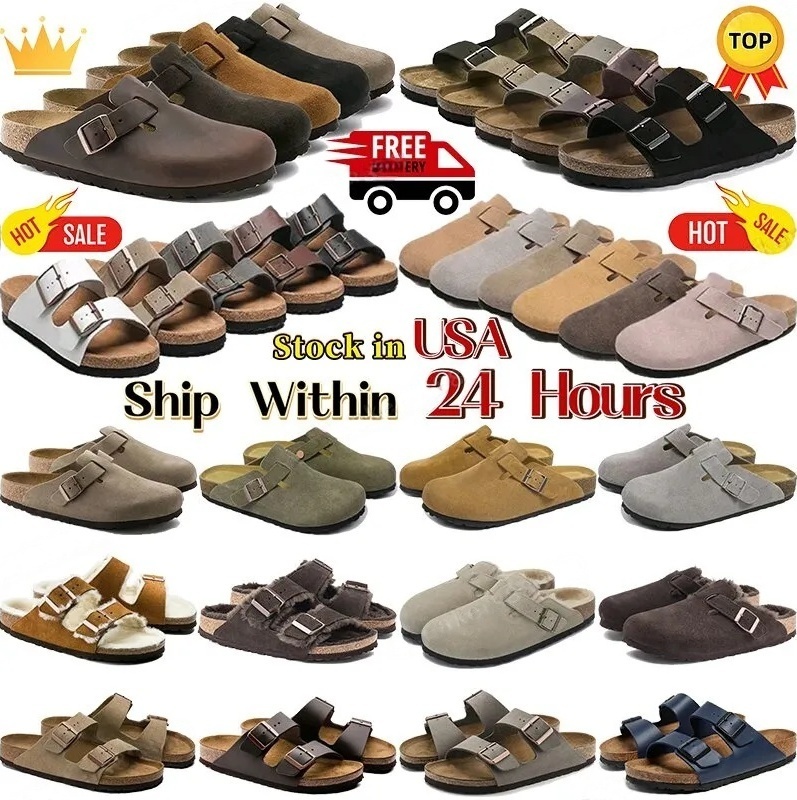 Birkenstockes Designer Clogs Sandals Clog Slippers Cork Flat High Quality Fashion Summer Genuine Leather Slide Favourite Beach Casual Shoes Women Me