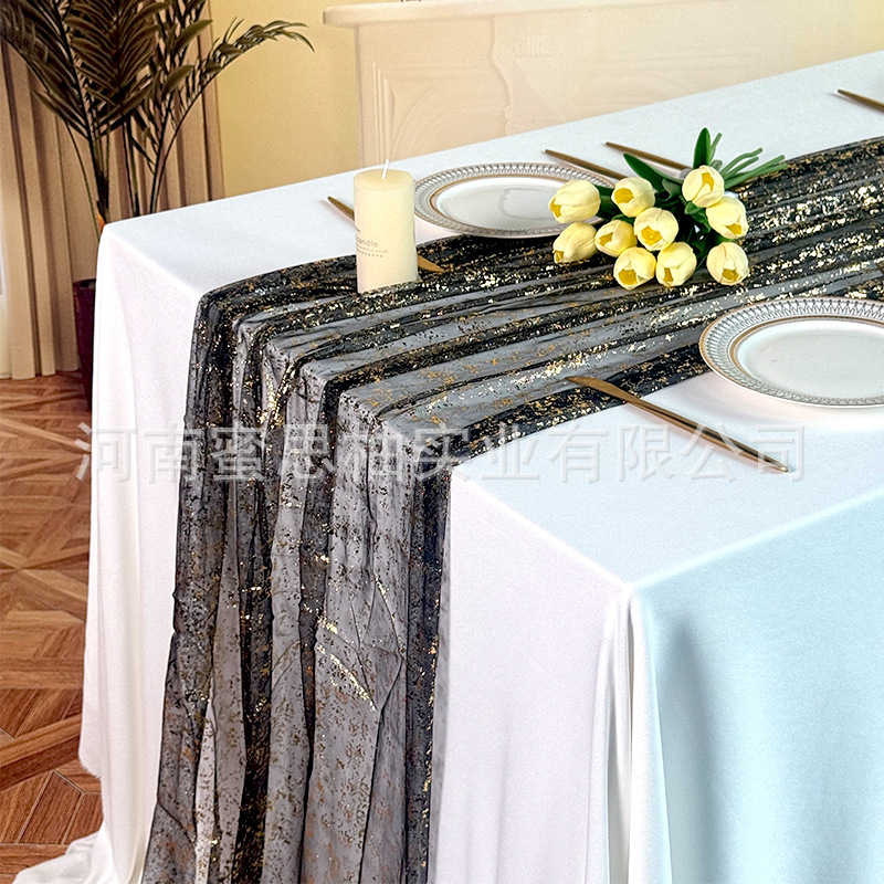 Hot stamping gauze table flag thin gauze gold glitter mesh dining table party wedding holiday decoration-image-1100824779