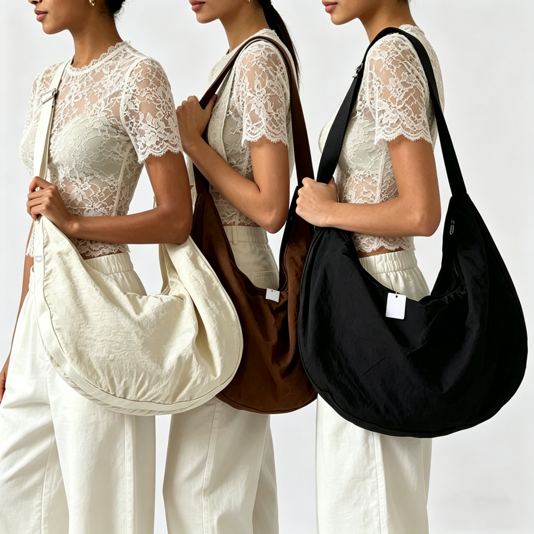 A2053 Croissant Bag Spacious Multi-Purpose Toiletry Pouches Unisex Large Capacity Tote Bags Lightweight Shoulder Bag