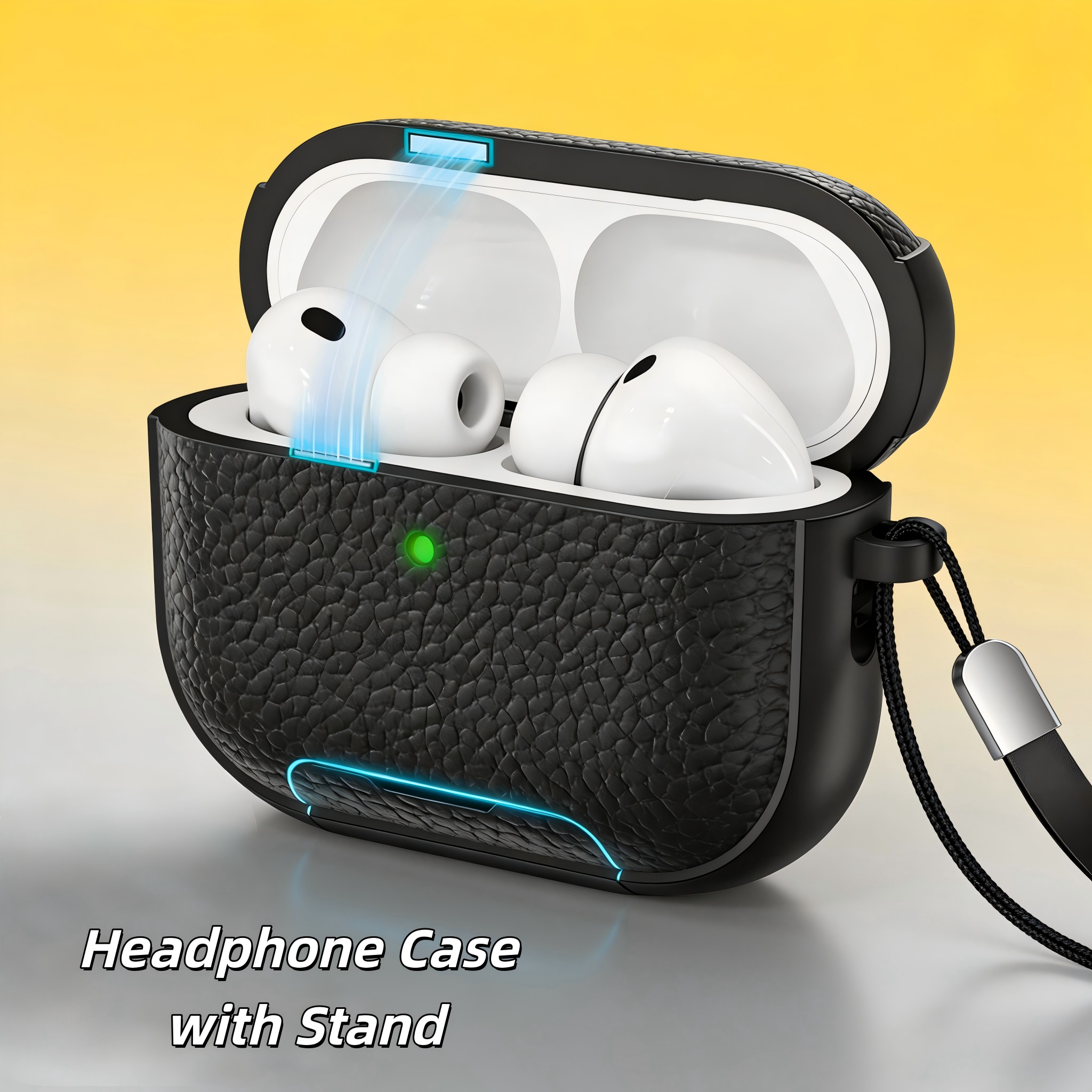 Simple Litchi Texture Leather + For Apple AirPods Pro 2nd & 3rd Generation + Protective Case with Stand + Soft Shell, Shockproof, Anti-Scratch-image-1100737364
