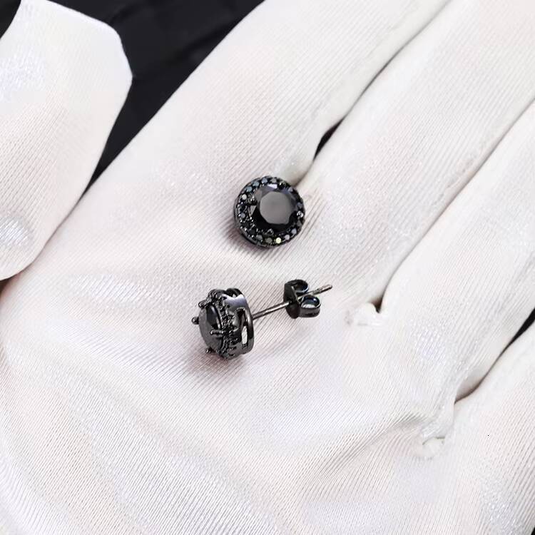 Custom Fashion Black Moissanite Earrings S925 Silver Black Plated Hip Hop Men Earrings Black Moissanite Stud Earrings