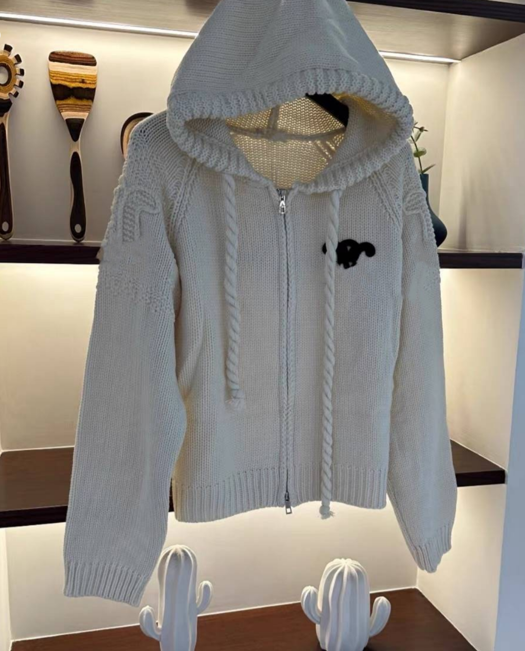Women thickening logo embroidery coarse wool knitted zipper front fly designer sweater coat SMLXL