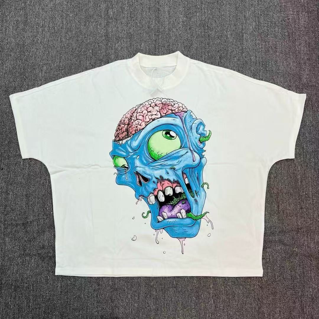 BL Streetwear High Street Hip Hop Cartoon Avatar Letter Print Casual Loose T-Shirt-image-1100746416